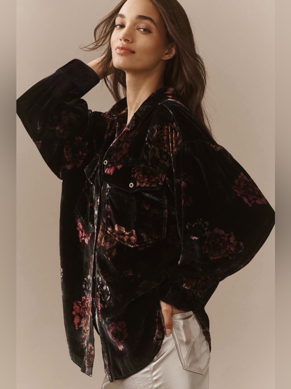 Anthropologie Pilcro Oversized Velvet Buttondown Top XL NWT
